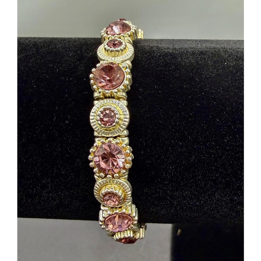 Vintage Pink Rhinestone Stretch Bracelet
